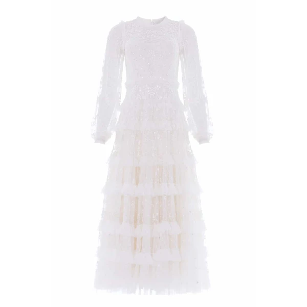 Needle & Thread Blossom Lace Ankle Gown in Swan White - Dresses - British Luxury Evening Wear at Luxury Shoes 