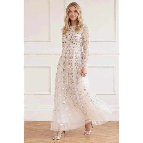 Needle & Thread Camellia Ditsy Ankle Gown in Cream/Multi - Dresses - British Luxury Evening Wear at Luxury Shoes 