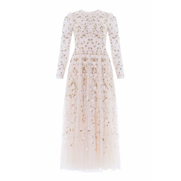 Needle & Thread Camellia Ditsy Ankle Gown in Cream/Multi - Dresses - British Luxury Evening Wear at Luxury Shoes 