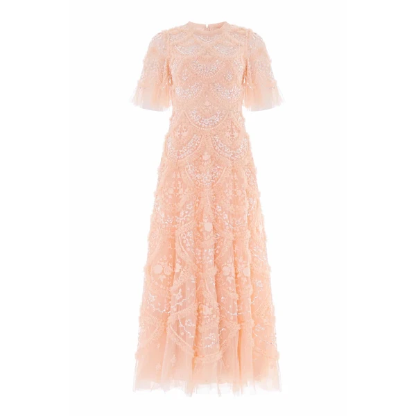 Needle & Thread Carmen Ruffle Ankle Gown in Apricot Blush - Dresses - British Luxury Evening Wear at Luxury Shoes 