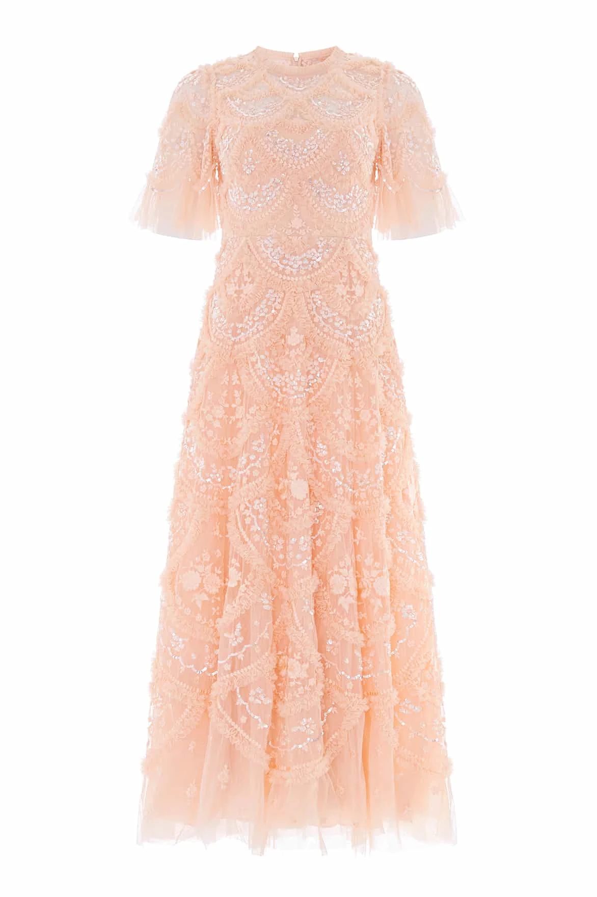 Needle & Thread Carmen Ruffle Ankle Gown in Apricot Blush - Dresses - British Luxury Evening Wear at Luxury Shoes Needle & Thread Carmen Ruffle Ankle Gown in Apricot Blush - Dresses - British Luxury Evening Wear at Luxury Shoes