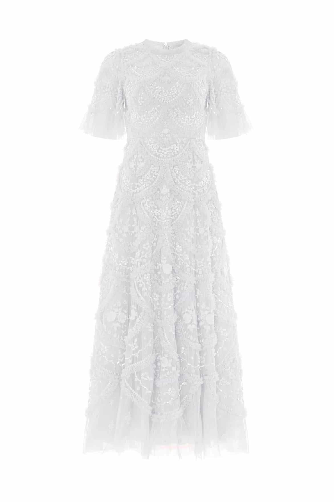 Needle & Thread Carmen Ruffle Ankle Gown in Swan White - Dresses - British Luxury Evening Wear at Luxury Shoes Needle & Thread Carmen Ruffle Ankle Gown in Swan White - Dresses - British Luxury Evening Wear at Luxury Shoes