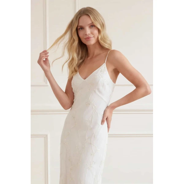 Needle & Thread Cherry Blossom Satin Cami Gown in Cream - Dresses - British Luxury Evening Wear at Luxury Shoes 