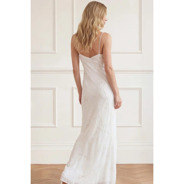 Needle & Thread Cherry Blossom Satin Cami Gown in Cream - Dresses - British Luxury Evening Wear at Luxury Shoes 