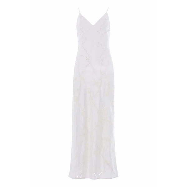 Needle & Thread Cherry Blossom Satin Cami Gown in Cream - Dresses - British Luxury Evening Wear at Luxury Shoes 