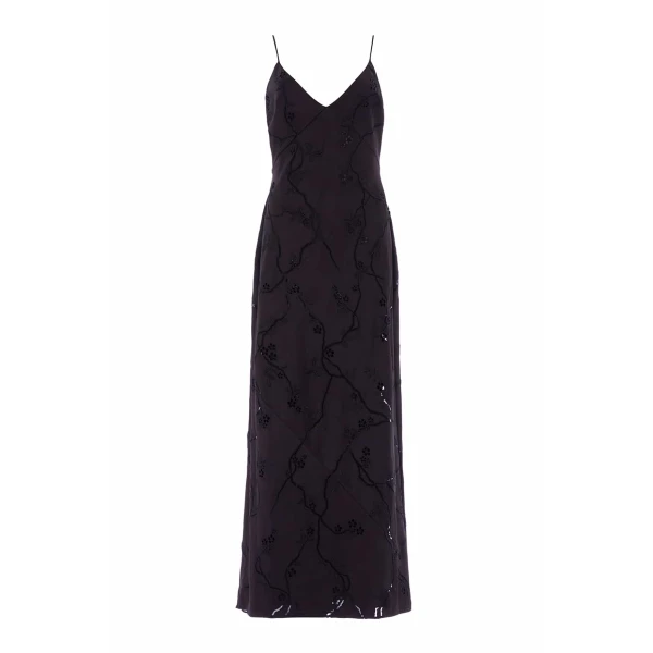 Needle & Thread Cherry Blossom Satin Cami Gown in Jet Black - Dresses - British Luxury Evening Wear at Luxury Shoes 