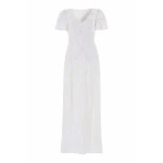 Needle & Thread Cherry Blossom Satin Short Sleeve Gown in Cream - Dresses - British Luxury Evening Wear at Luxury Shoes 