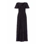 Needle & Thread Cherry Blossom Satin Short Sleeve Gown in Jet Black - Dresses - British Luxury Evening Wear at Luxury Shoes 