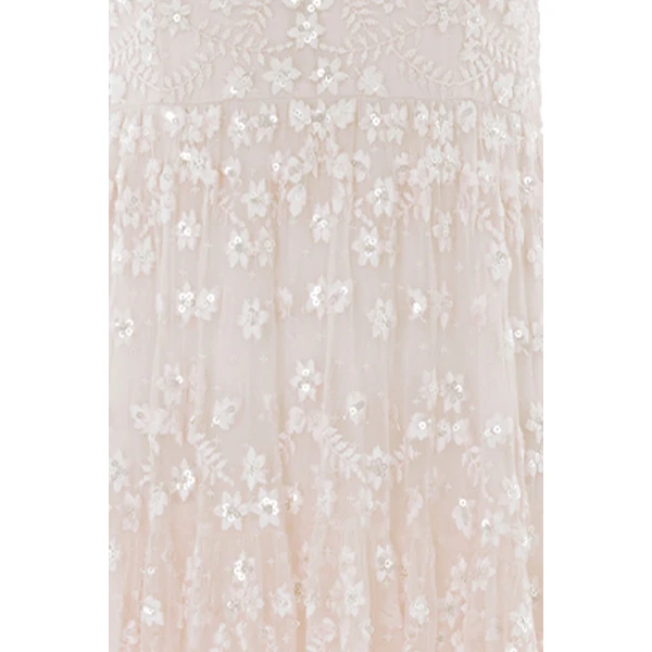 Needle & Thread Clover Long Sleeve Ankle Gown in Cream - Dresses - British Luxury Evening Wear at Luxury Shoes 