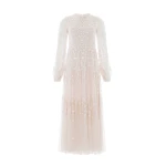 Needle & Thread Clover Long Sleeve Ankle Gown in Cream - Dresses - British Luxury Evening Wear at Luxury Shoes 