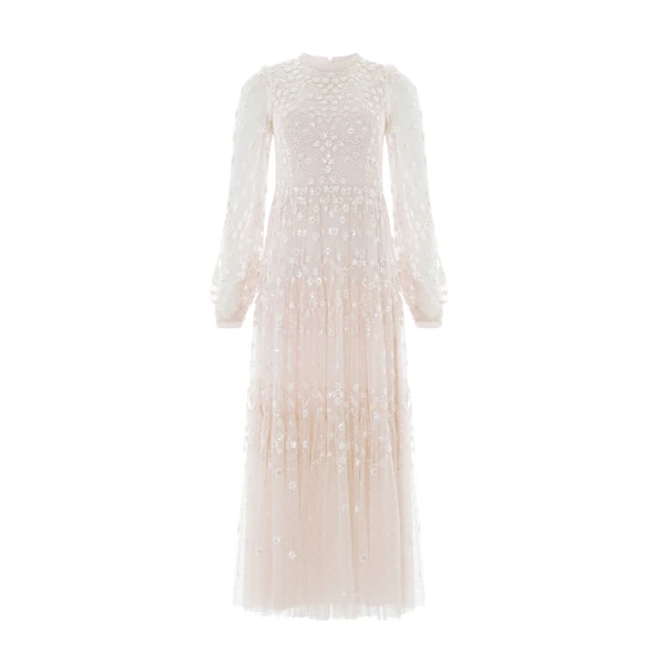 Needle & Thread Clover Long Sleeve Ankle Gown in Cream - Dresses - British Luxury Evening Wear at Luxury Shoes 
