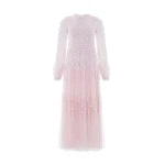 Needle & Thread Clover Long Sleeve Ankle Gown in Shell - Dresses - British Luxury Evening Wear at Luxury Shoes 