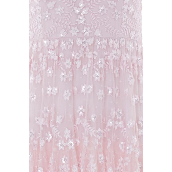Needle & Thread Clover Long Sleeve Ankle Gown in Shell - Dresses - British Luxury Evening Wear at Luxury Shoes 
