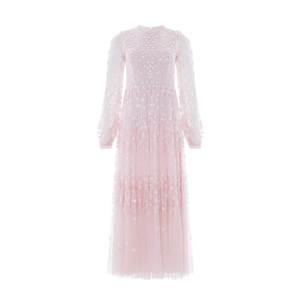 Needle & Thread Clover Long Sleeve Ankle Gown in Shell - Dresses - British Luxury Evening Wear at Luxury Shoes 