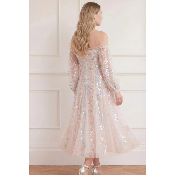 Needle & Thread Confetti Gloss Off-Shoulder Ballerina Dress in Cream/Bright - Dresses - British Luxury Evening Wear at Luxury Shoes 