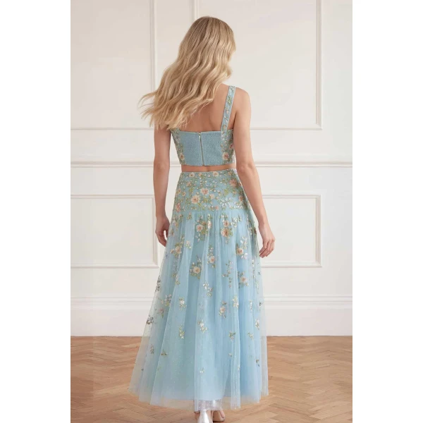 Needle & Thread Eden Rose Ankle Skirt in Aqua/Multi - Skirts - British Luxury Evening Wear at Luxury Shoes 