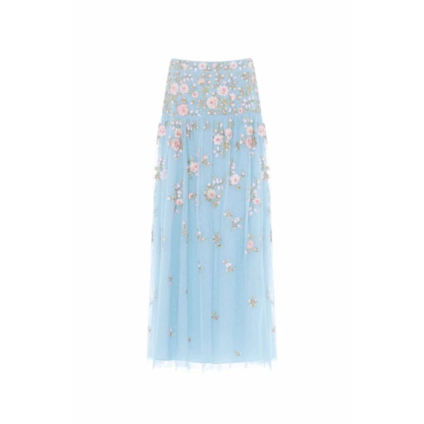 Needle & Thread Eden Rose Ankle Skirt in Aqua/Multi - Skirts - British Luxury Evening Wear at Luxury Shoes 