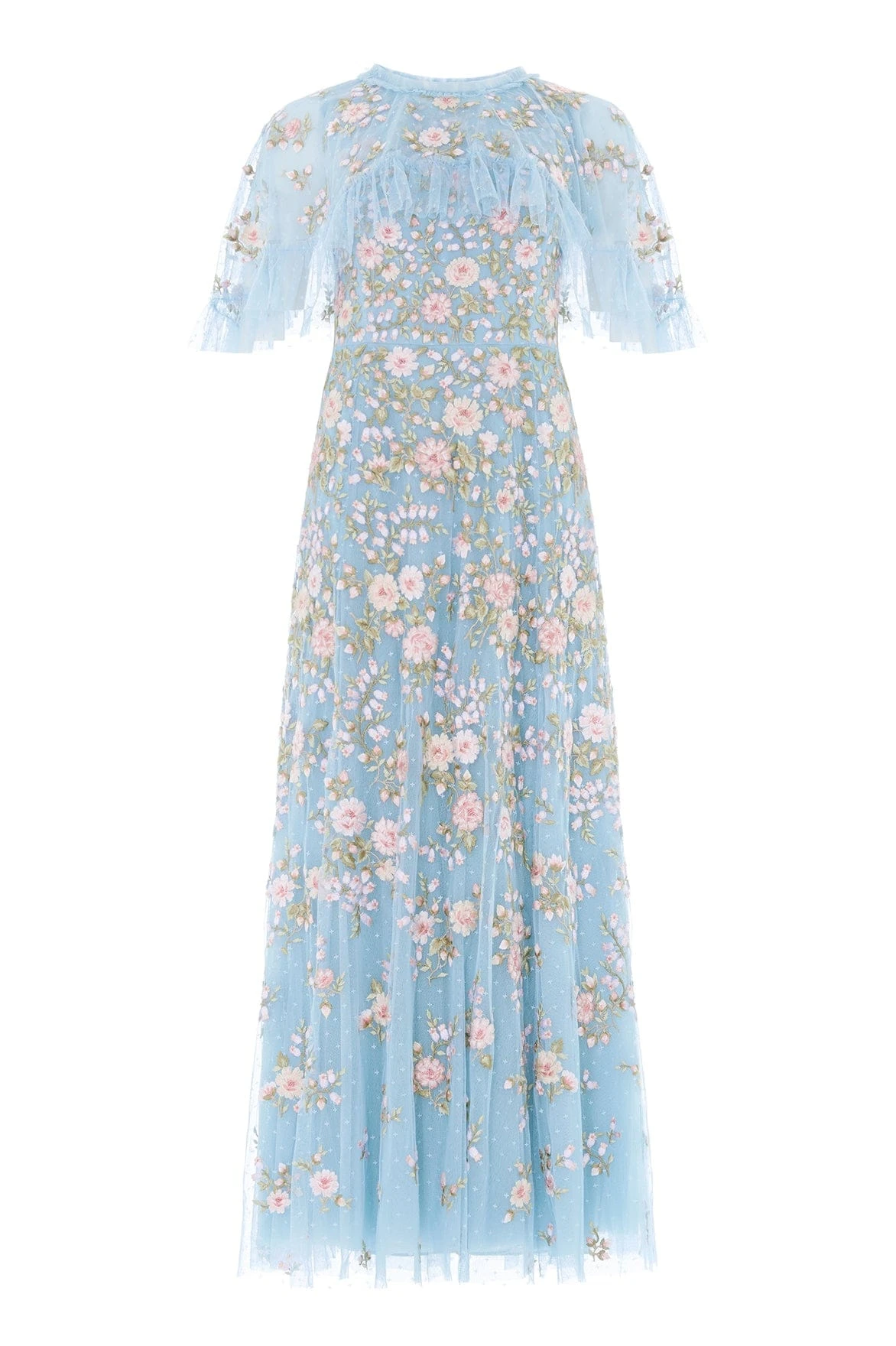 Needle & Thread Eden Rose Cape Ankle Gown in Aqua/Multi - Dresses - British Luxury Evening Wear at Luxury Shoes Needle & Thread Eden Rose Cape Ankle Gown in Aqua/Multi - Dresses - British Luxury Evening Wear at Luxury Shoes