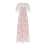 Needle & Thread Eden Rose Cape Ankle Gown in Cream/Multi - Dresses - British Luxury Evening Wear at Luxury Shoes 