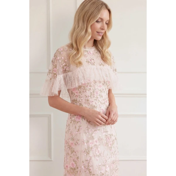 Needle & Thread Eden Rose Cape Ankle Gown in Cream/Multi - Dresses - British Luxury Evening Wear at Luxury Shoes 