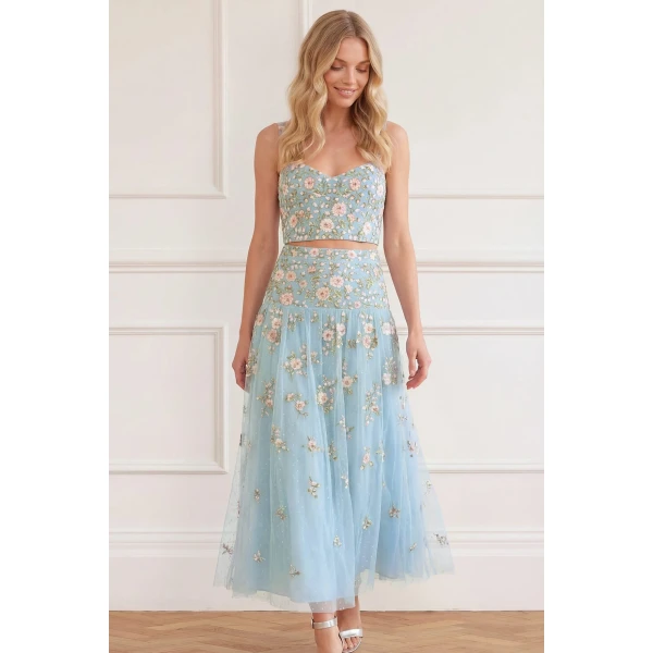 Needle & Thread Eden Rose Top in Aqua/Multi - Tops - British Luxury Evening Wear at Luxury Shoes 