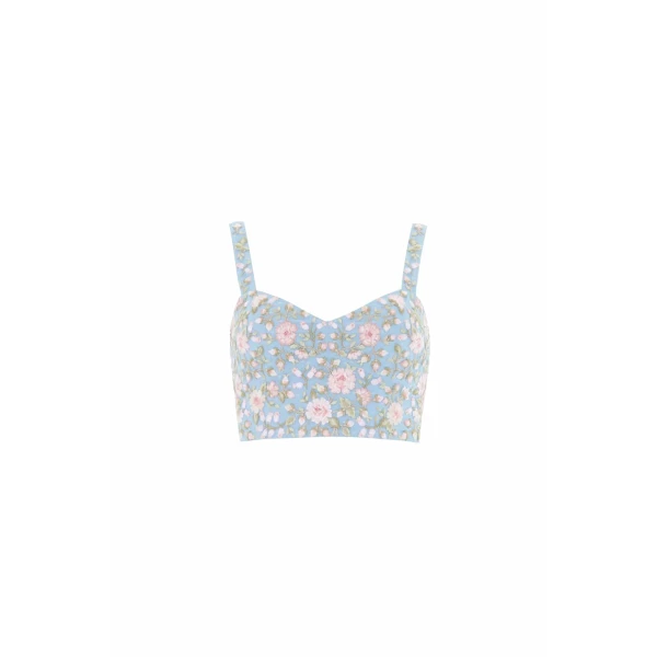 Needle & Thread Eden Rose Top in Aqua/Multi - Tops - British Luxury Evening Wear at Luxury Shoes 