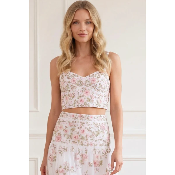 Needle & Thread Eden Rose Top in Swan White/Multi - Tops - British Luxury Evening Wear at Luxury Shoes 