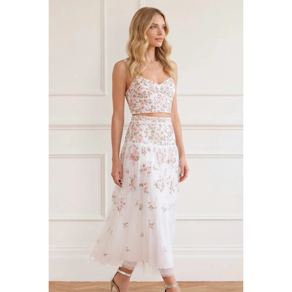 Needle & Thread Eden Rose Top in Swan White/Multi - Tops - British Luxury Evening Wear at Luxury Shoes 