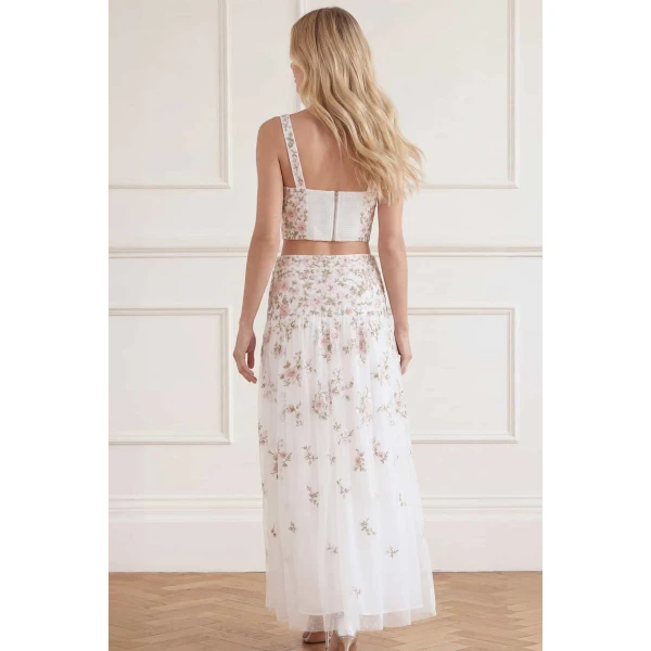 Needle & Thread Eden Rose Top in Swan White/Multi - Tops - British Luxury Evening Wear at Luxury Shoes 