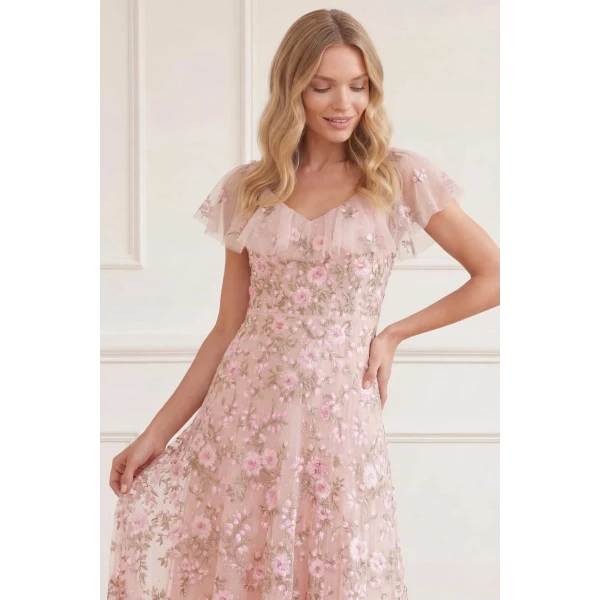 Needle & Thread Eden Rose V-Neck Ankle Gown in Opal/Multi - Dresses - British Luxury Evening Wear at Luxury Shoes 