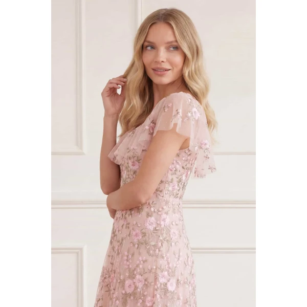 Needle & Thread Eden Rose V-Neck Ankle Gown in Opal/Multi - Dresses - British Luxury Evening Wear at Luxury Shoes 
