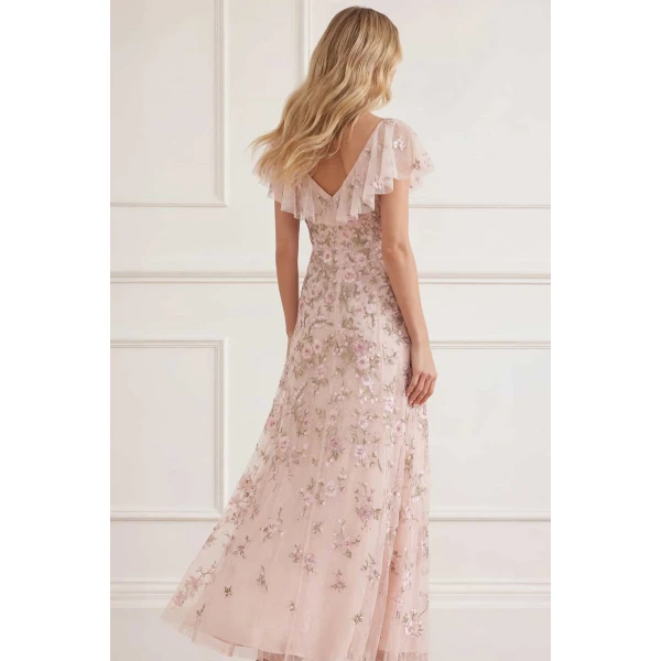 Needle & Thread Eden Rose V-Neck Ankle Gown in Opal/Multi - Dresses - British Luxury Evening Wear at Luxury Shoes 