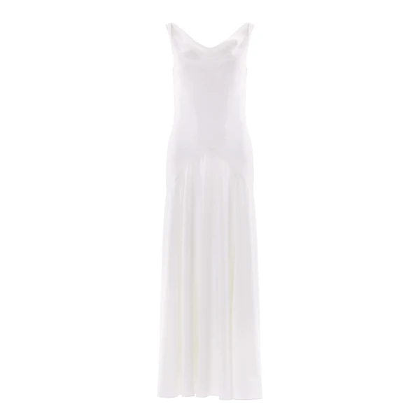 Needle & Thread Evangeline Satin Cowl Neck Gown in Chalk - Dresses - British Luxury Evening Wear at Luxury Shoes 