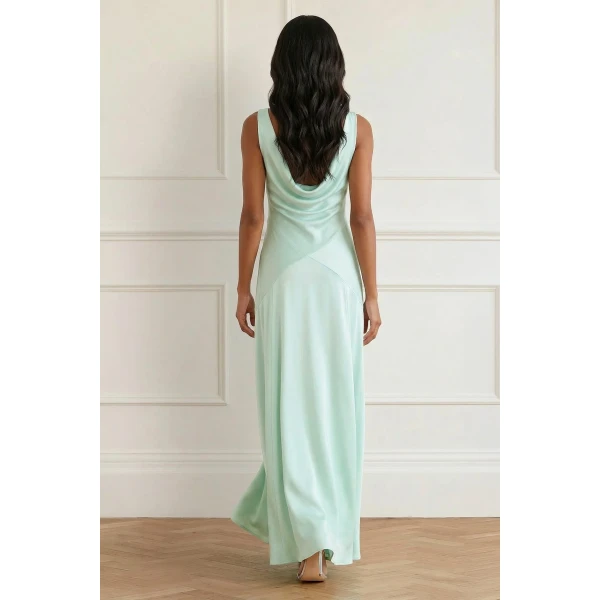 Needle & Thread Evangeline Satin Cowl Neck Gown in Sea Mist - Dresses - British Luxury Evening Wear at Luxury Shoes 