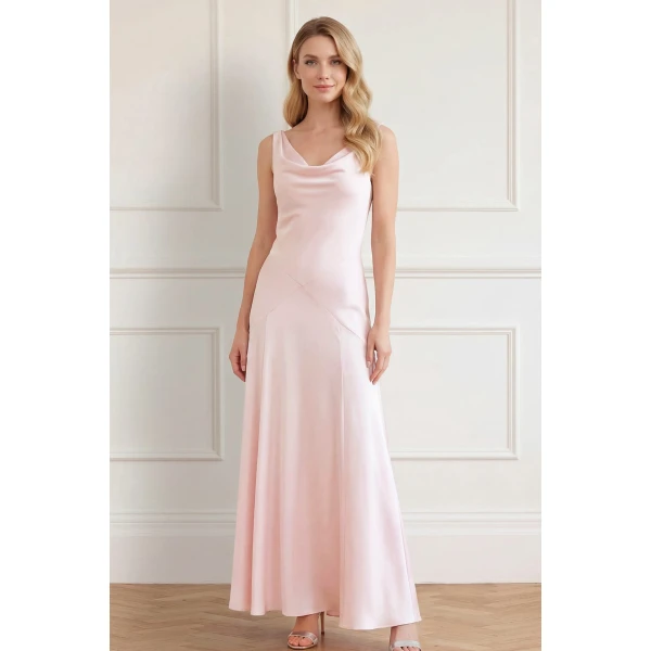 Needle & Thread Evangeline Satin Cowl Neck Gown in Shell - Dresses - British Luxury Evening Wear at Luxury Shoes 
