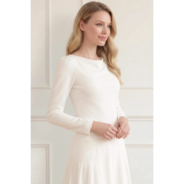 Needle & Thread Evangeline Satin Cowl Neck Long Sleeve Gown in Chalk - Dresses - British Luxury Evening Wear at Luxury Shoes 
