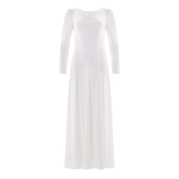 Needle & Thread Evangeline Satin Cowl Neck Long Sleeve Gown in Chalk - Dresses - British Luxury Evening Wear at Luxury Shoes 