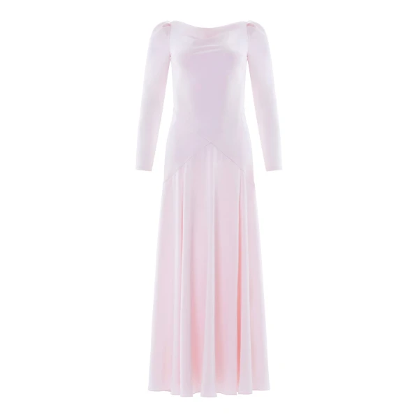 Needle & Thread Evangeline Satin Cowl Neck Long Sleeve Gown in Shell - Dresses - British Luxury Evening Wear at Luxury Shoes 