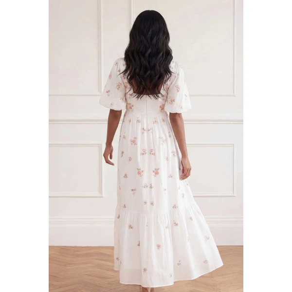 Needle & Thread Flora Ditsy Cotton Ankle Gown in Chalk - Dresses - British Luxury Evening Wear at Luxury Shoes 