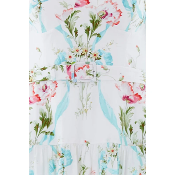 Needle & Thread Floral Ribbon Cotton Ballerina Dress in Optic White/Blue - Dresses - British Luxury Evening Wear at Luxury Shoes 