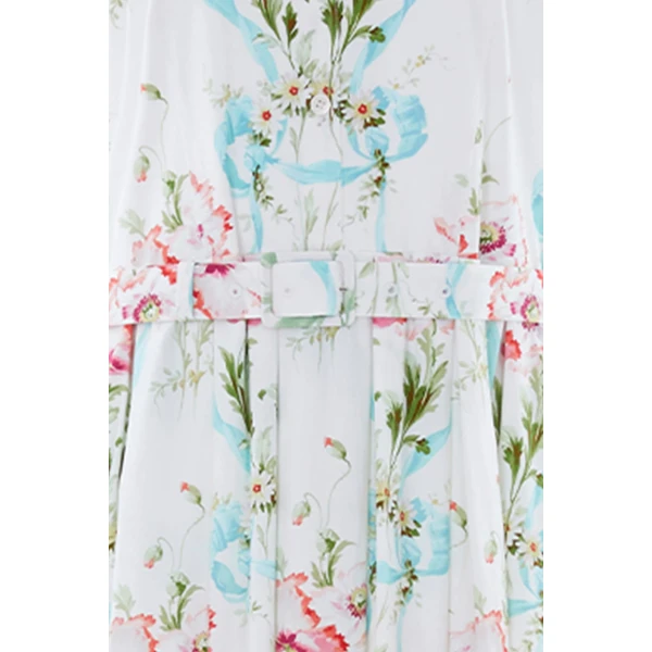 Needle & Thread Floral Ribbon Cotton Halter Ankle Gown in Optic White/Blue - Dresses - British Luxury Evening Wear at Luxury Shoes 