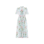 Needle & Thread Floral Ribbon Cotton Short Sleeve Ballerina Dress in Optic White/Blue - Dresses - British Luxury Evening Wear at Luxury Shoes 