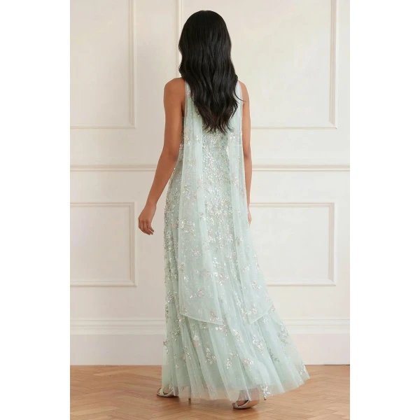 Needle & Thread Forget-Me-Not Strapless Gown in Sea Mist/Multi - Dresses - British Luxury Evening Wear at Luxury Shoes 