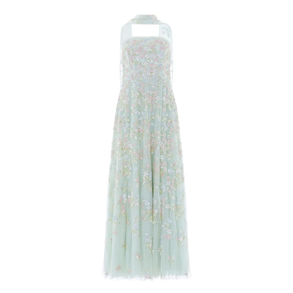 Needle & Thread Forget-Me-Not Strapless Gown in Sea Mist/Multi - Dresses - British Luxury Evening Wear at Luxury Shoes 
