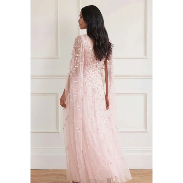 Needle & Thread Freesia Shimmer Cape Sleeve Ankle Gown in Opal - Dresses - British Luxury Evening Wear at Luxury Shoes 