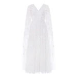 Needle & Thread Freesia Shimmer Cape Sleeve Ankle Gown in Swan White/Pink - Dresses - British Luxury Evening Wear at Luxury Shoes 