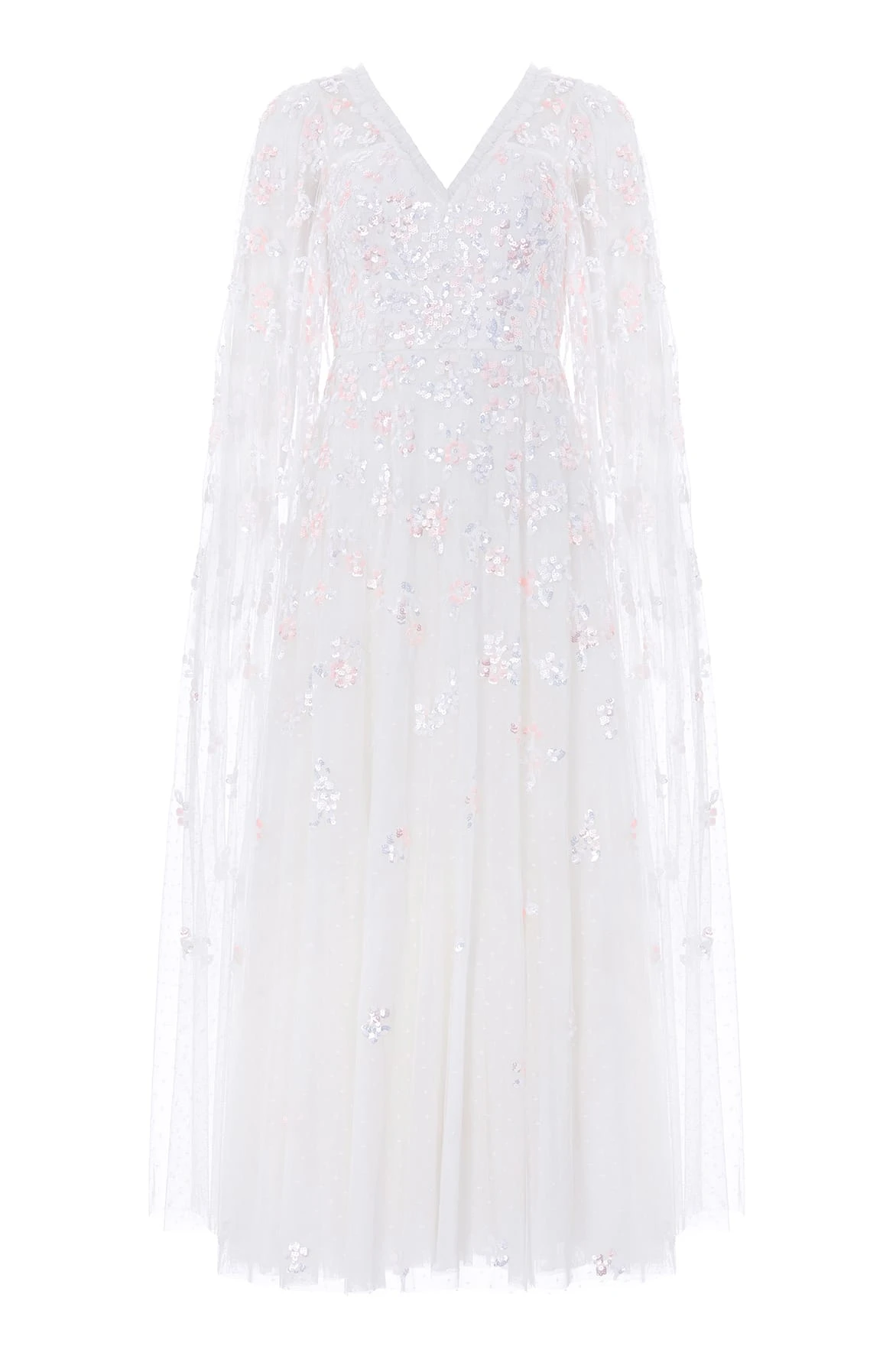 Needle & Thread Freesia Shimmer Cape Sleeve Ankle Gown in Swan White/Pink - Dresses - British Luxury Evening Wear at Luxury Shoes Needle & Thread Freesia Shimmer Cape Sleeve Ankle Gown in Swan White/Pink - Dresses - British Luxury Evening Wear at Luxury Shoes