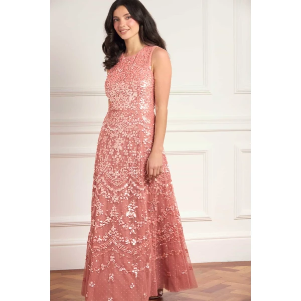 Needle & Thread Freya Cape Ankle Gown in Misty Rose - Dresses - British Luxury Evening Wear at Luxury Shoes 
