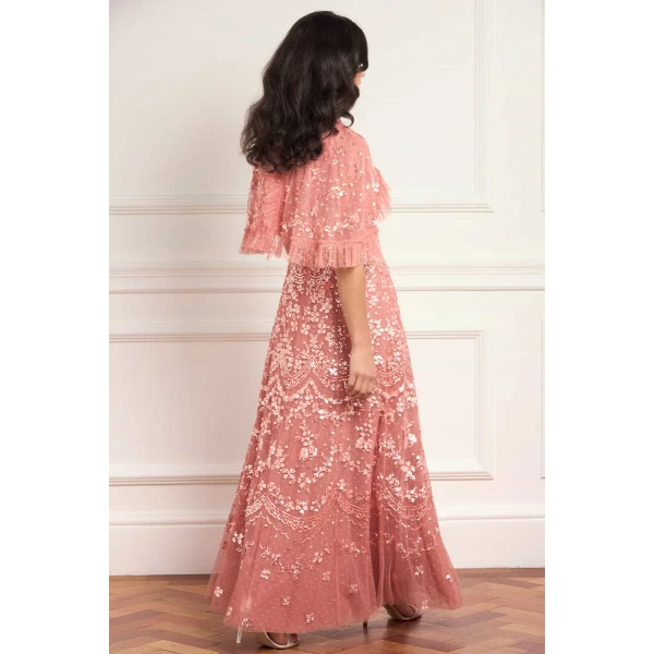 Needle & Thread Freya Cape Ankle Gown in Misty Rose - Dresses - British Luxury Evening Wear at Luxury Shoes 