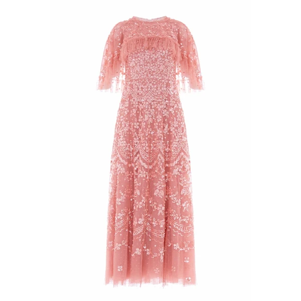 Needle & Thread Freya Cape Ankle Gown in Misty Rose - Dresses - British Luxury Evening Wear at Luxury Shoes 